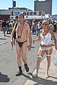 2010, 26, 17, September, Sept, folsom, street, fair, market, demo, gay parade, naked, stripped, man, woman, pair, San Francisco, lingerie, moggan, white, camera, suspender belt, thong, Corset, bra, Kiss L�szl�, L�szl� Kiss