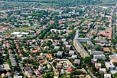 Mak, Hungary, Csongrad county, block of flat, Fekete sas, block of flats, perspective, air, aerial, summer, spring, aerials, church, shooting, green, tree, trees, air photograph, air photo, air photos, panorama, birds eye view, outskirts, city center, garden city, garden suburb, house, houses, line of houses, street, streets, building, buildings, road, roads, ways, garden, environment, ambience, neighbor, neighborhood, plan, square, gardens, rooftop, dingy, down at the heel, forlorn, frowzy, neglected, raffish, raunchy, scruffy, sleazy, uncared-for,  untented, of birds eye view, CD 0029, Kiss Lszl, Lszl Kiss