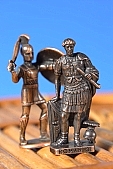 lead soldier, tin soldier, metal soldier, combatant, warrior, fighter, roman, soldiers, warlord, scutum, shield, targe, miniature statue, masterpiece, painted, tarnished, armed, Roman clothing, armour, helmet, sword, CD 0202, 2, Kiss L�szl�, L�szl� Kiss