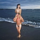 fkk, naked, stripped, naturist, INF, Queen s bath, bathe, bathing, Honokohau, naturist pair, family, summer, recreation, relaxation, repose, rest, unclad, sea, billows, deep, cloud, clouds, sand, evening, sunset, nightfall, plant, woman, pair, man, friend, people, CD 0070