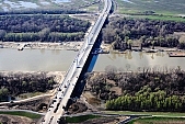 51, bridge, Szeged, Mak�, Mora Ferenc, highway, M43, Mako and Szeged between, hanging bridge, truss bridge, 660 meter, 31.6 km, Tisza, air photograph, building, camion, car, transit traffic, 2011th April 20, singular, lonesome, unique, rarity, Hungary, Csongrad, county, Europe, Kiss L�szl�, L�szl� Kiss