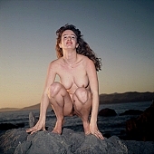 to crouch, freik�rperkultur, naked girl, naked photography, on the rock, in a state of nature, in the buff, in the nude, nudity, nude, nakedness, summer, unclad, stripped, smile, serenity, naturism, photo, foto, water, beach, coast, nudism, naturist, nudist, woman, girl, dame, lady, girly, jane, women, photography, sunset, naked, sea, billows, deep, alone, body, attitude, pose, posture, taking photographs, fkk, INF, rock, scrag, craggy, rock coast, brown hair, nice-looking, lovely, beauty, beautiful, pretty, San Francisco, USA, CD 0005