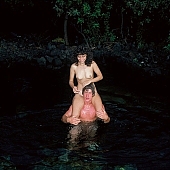naked, stripped, naturist, nudist, fkk, INF, Queen s bath, bath, bath, Honokohau, dark, naturist pair, family, summer, recreation, relaxation, repose, rest, unclad, sea, billows, deep, physical exercise, gymnastics, evening, sunset, nightfall, plant, woman, pair, man, friend, water, people, game, CD 0070