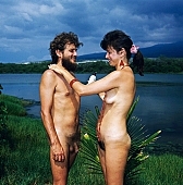 127, Hawaii, nudist couple, nudist pair, Honokohau, Kona, fkk, nudism, girl, woman, young, pretty, naturism, naked, stripped, freik�rperkultur, naturist couple, naturist, holidays, nudist, love, on holiday, recreation, relaxation, repose, rest, game, beach, coast, attitude, pose, posture, heat-wave, thunderclouds, bay, gulf, summer, man, bath, bathe, bathing, water, CD 0106