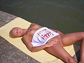 Velence lake, naturist, beach, Gardony, sunshine, summer, brown, girl, naturist beach, sunbathing, Hungary, fkk, water-front, on the lakesite, nudist, visitor, naturist guest, CD 0054, sunbather