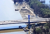 42, bridge, Szeged, Mak�, Mora Ferenc, highway, M43, Mako and Szeged between, hanging bridge, truss bridge, 660 meter, 31.6 km, Tisza, air photograph, building, camion, car, transit traffic, 2011th April 20, singular, lonesome, unique, rarity, Hungary, Csongrad, county, Europe, Kiss L�szl�, L�szl� Kiss