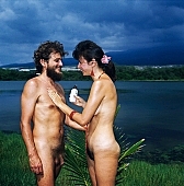 128, Hawaii, nudist couple, nudist pair, Honokohau, Kona, fkk, nudism, girl, woman, young, pretty, naturism, naked, stripped, naturist couple, naturist, holidays, freik�rperkultur, nudist, love, on holiday, recreation, relaxation, repose, rest, game, beach, coast, attitude, pose, posture, heat-wave, thunderclouds, bay, gulf, summer, man, bath, bathe, bathing, water, CD 0106