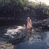nudist couple, nudist pair, naked, stripped, naturist couple, naturist, holidays, nudist, on holiday, recreation, relaxation, repose, rest, rock coast, game, beach, coast, nudism, naturism, attitude, pose, posture, stony, craggy, bay, gulf, clear, hygienic, pure, clean, Hawaii, Kona, Honokohau, Queen s bath, 1987, man, woman, bath, bath, bathe, bathing, water, stone, stones, rock, scrag, bush, CD 0091