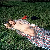 woman in the nature, woman, nude, nudity, girl, dame, lady, young, young girl, young woman, young lady, naked, stripped, in a state of nature, in the buff, in the nude, unclad, naturist, nudist, naturism, nudism, alone, field, in the field, lay, laid, lying full in the sun, plaid, beach blanket, in the plaid, blanket, green, go out for the day, into the country, nature, in the nature, grass, on the grass, to sun oneself, to sun, to sunbathe, relaxing, have a picnic, body, naked body, nude body, dress, dress in the grass, outdoors, without doors, under the open sky, CD 0043