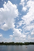 lake, lake side, cloud, clouds, blue, sky, blue sky, trees, bushes, water, bathe, bathing, 2007, CD 0051, Kiss L�szl�, L�szl� Kiss