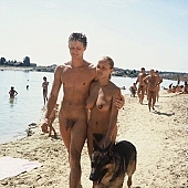naturist, nudist couple, nudist pair, dog, to take a dog for a walk, friend, friends, girlfriend, sunlight, fry, swelter, dame, lady, naturist woman, sand, naturist fellowship, nudist band, nudist, naturist man, nudist women, nudist man, naturist girl, naturist family, naturist couple, sun, sunbathing, recreation, relaxation, repose, rest, disengagement, distraction, resource, nature, summer, holidays, health, saunter, bathe, bathing, as brown as a berry, happy, joyful, joyfully, glad, laughing, laugh, entertainment, getting acquainted, familiar, domesticity, near nature, beach, waterfront, lake, lake side, field naturist, game, Polish, Poland, Kryspinow, 1989, CD 0059