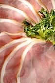 composition, food, delicious, healthy, vegetable, ham, leg of pork, bacon, cucumber, standing, calorie  poor, protein, red, reflection, cold collation, cold meat, cold buffet, breakfast, meal, snack, vitamins, victuals, comestible, edibles, smoked, smoke-dried, vegetarian, close-up, salad, ham cantle, gusto, wellness, plate, desk, lunch, dinner, lean meat, CD 0013, Kiss L�szl�, L�szl� Kiss