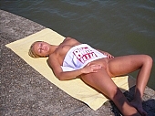 Velence lake, naturist, beach, Gardony, sunshine, summer, brown, girl, naturist beach, sunbather, sunbathing, Hungary, fkk, water-front, on the lakesite, nudist, visitor, naturist guest, CD 0054