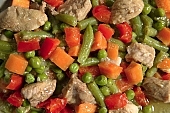 green pea, pea, meat, pork, stew, red pepper, carrot, French bean, haricot, string bean, paprika, onion, braised, boiled, healthy, healthy food, dietary, healthy nutrition, diet food, calorie  poor, dripping, gravy, CD 0021, Kiss L�szl�, L�szl� Kiss