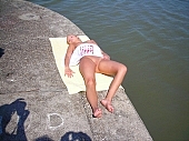 Velence lake, naturist, beach, Gardony, sunshine, summer, brown, girl, naturist beach, sunbather, sunbathing, Hungary, fkk, water-front, on the lakesite, nudist, visitor, naturist guest, CD 0054