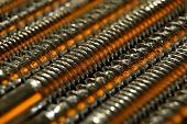 factory, close-up, yellow, metal, screw, industry, industrial, lustre, female screw, steel, flat, gray, iron, tool, implement, mechanic, repairer, fitter, rig, gear, fabrication, making, element, component, fixture, piece, metalworking, inanimate, lifeless, topic, matter, object, object, assembly, mixed, composite, light, lighting, macro, corrugation, striations, orange, ochre, streak, welt, diagonal, female screws, spiral, thread, overthrown, CD 0020, Kiss L�szl�, L�szl� Kiss