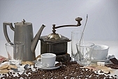 holiday, coffee, bean, beans, cup, cups, brown, black, drink, household, morning, tea, teatime, mug, saucer, spoon, foam, sugarcube, sugarcubes, cappuccino, chocolate, coffee grinder, biscuit, cookie, sugar, milk, white coffee, steam, steamy, reeking, bitter, uscious, sweet, Kiss L�szl�, L�szl� Kiss