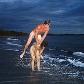 nudist, naturist, nudist man, nudist couple, nudist pair, beach, coast, horizon, bathe, bathing, naturist man, nudist women, naked couple, naturist woman, naked, stripped, rock coast, happiness, delight, laughing, laugh, lymph, cristal clean, nudism, naturism, naturist couple, holidays, on holiday, recreation, relaxation, repose, rest, game, attitude, pose, posture, stony, craggy, bay, gulf, clear, hygienic, pure, clean, Hawaii, Kona, Honokohau, Queen s bath, 1987, man, woman, bath, bath, water, stone, stones, rock, scrag, bush, CD 0091