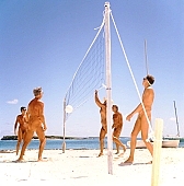 naturism, naturist, naturist man, group, nudist, nudist lady, naturist woman, naturist girl, nudist man, St Martin, Club Orient, Orient, girl, woman, club, man, white, clouds, unclad, stripped, naked, sunbather, palm, palms, mountain, apex, apices, sky, wet, peace, affection, liking, love, unclothed, adult, nature, in the nature, blue, sand, with sand, island, coast, beach, sea, billows, deep, wind, hair, pie in the sky, naturist beach, sport, game, match, net, laughing, laugh, smile, together, delight, zest for life, summer, recreation, relaxation, repose, rest, warm, water, wave, gale, frothy, effervescent, 1988, CD 0034, volleyball, beach volleyball, ball, sportive, sportives