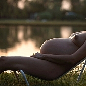 naturism, naturist, nudism, nudist, summer, warm, hotness, INF, NFN, fkk, pregnant, woman, mother, big with child, stomach, baby, deckchair, naked, stripped, unclothed, trunk, grass, grassland, sunbather, lake, lake side, 2007, CD 0051, Kiss Lszl, Lszl Kiss