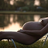 naturism, naturist, nudism, nudist, summer, warm, hotness, INF, NFN, fkk, pregnant, woman, mother, big with child, stomach, baby, deckchair, naked, stripped, unclothed, trunk, grass, grassland, sunbather, lake, lake side, 2007, CD 0051, Kiss L�szl�, L�szl� Kiss