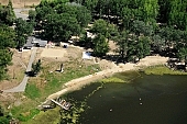 Tisza river, beach, duckweed, pier, tree, woody, forest, floodplain, flood-basin, coast, riverside, house, houses, Martely camping, water, waterfront, bathe, bathing, fishing, Hungary, Martely, village, periphery, recreation, relaxation, repose, rest, disengagement, distraction, resource, on holiday, spare-time, leisure, time, camping, air photograph, air photo, birds eye view, Tisza, river, dead channel, holiday house, chalet, tent, sportfield, dirt road, CD 0056, Kiss L�szl�, L�szl� Kiss