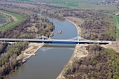 64, bridge, Szeged, Mak, Mora Ferenc, highway, M43, Mako and Szeged between, hanging bridge, truss bridge, 660 meter, 31.6 km, Tisza, air photograph, building, camion, car, transit traffic, 2011th April 20, singular, lonesome, unique, rarity, Hungary, Csongrad, county, Europe, Kiss Lszl, Lszl Kiss