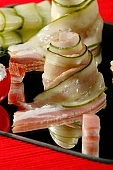 composition, food, delicious, healthy, vegetable, tomato, curd cheese, ham, leg of pork, cucumber, standing, mirror, calorie  poor, protein, red, reflection, cold collation, cold meat, cold buffet, breakfast, meal, snack, vitamins, victuals, comestible, edibles, smoked, smoke-dried, vegetarian, close-up, lunch, dinner, CD 0013, pyramid, cone, bacon, Kiss L�szl�, L�szl� Kiss