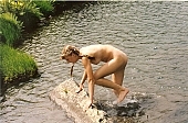 nudism, Russia, naturism, Caucasus mountain area, young naturists, young nudist, woman, young, naturist, nudist, mountain, hillside, cataract, lake, torrent, bathe, bathing, cold, unclad, stripped, naked, plant, blossom, bloom, flower, greenery, fkk, INF, tree, light, shadow, mysterious, CD 0058