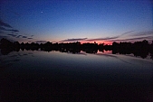 lake, lake side, night, sunset, light, shadow, reflection, water, red, skyline, horizon, blue, sky, calm, lull, long-drawn-out clouds, dusk, gloaming, nature, waves, billows, trees, bushes, sun, sun-disk, 2007, CD 0051, Kiss L�szl�, L�szl� Kiss