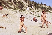 naturist, nudist, naturist woman, naturist man, nudist women, nudist man, naturist girl, naturist family, sun, sunlight, sun-bathing, sunbathing, recreation, relaxation, repose, rest, disengagement, distraction, resource, nature, summer, holidays, fry, swelter, health, game, sport, sand, ball, ball game, as brown as a berry, near nature, beach, waterfront, lake, lake side, field naturist, Polish, Poland, Kryspinow, 1989, CD 0036