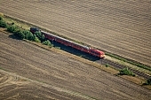 Bzmot, Szentes, Szentes city, Csongrad county, engine, engines, rail, tracks, Hungary, train, trains, transportation, traveling, railway carriage, car, carriage, coach, vehicle of transport, platform, rails, track, outskirts, green, tree, trees, air photograph, air photo, air photos, aerials, aerial, plan, air, of birds eye view, regular, agriculture, field, meadow, CD 0029, Kiss Lszl, Lszl Kiss