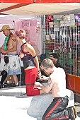 2010, 26, 52, September, Sept, folsom, street, fair, market, demo, gay parade, naked, stripped, man, woman, pair, San Francisco, leash, leather, kneeling, Kiss L�szl�, L�szl� Kiss