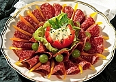 ham, leg of pork, cold collation, cold meat, cold buffet, salami, food, serv, serving, victuals, comestible, edibles, lemon, grapes, tomato, cheese, flower, plate, white, celery, gilt, celeriac, cover, spread, table cloth, eatable, edible, delicious, paprika, salad, onion, smoked, smoke-dried, meal, breakfast, lunch, dinner, leaf, green, meat, bacon, vegetable, vegetarian, healthy, healthy lifestyle, vitamins, olive, picker, reel, roll, roller, furl, blossom, bloom, Kiss L�szl�, L�szl� Kiss