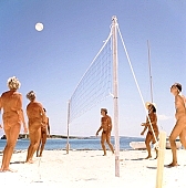 naturism, naturist, naturist man, group, nudist, nudist lady, naturist woman, naturist girl, nudist man, St Martin, Club Orient, Orient, girl, woman, club, man, white, clouds, unclad, stripped, naked, sunbather, palm, palms, mountain, apex, apices, sky, wet, peace, affection, liking, love, unclothed, adult, nature, in the nature, blue, sand, with sand, island, coast, beach, sea, billows, deep, wind, hair, pie in the sky, naturist beach, sport, game, volleyball, aloft, stroke, drive, beach volleyball, match, ball, net, sportive, sportives, laughing, laugh, smile, together, delight, zest for life, summer, recreation, relaxation, repose, rest, warm, water, wave, gale, frothy, effervescent, 1988, CD 0034, competition
