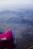 Budapest, Gellert Hill, Gellert-Hill, monument, holidays, ray, beam, aerials, aerial, Wizz Air, turbine, air photograph, air photo, cloud, light, sky, birds eye view, high, airplane, plane, air photos, environment, ambience, plan, air, white, blue, pink, purple, magenta, traveling, sun-ray, island, of birds eye view, above, up, CD 0029, Kiss L�szl�, L�szl� Kiss
