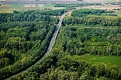 Szentes, Szentes city, Csongrad county, concrete, iron, agitated, troubled, obscure, roily, , vehicular, road bridge, forest, tree, trees, green, slob, coast, agriculture, farmlands, farmland, field, sunshine, sunlight, summer, spring, aerials, aerial, birds eye view, environment, ambience, plan, air, air photograph, of birds eye view, CD 0029, Kiss Lszl, Lszl Kiss
