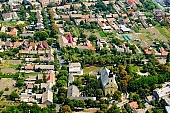 Mak�, Hungary, Csongrad county, perspective, hazy air, critter, haze, steam, vapor, air, aerial, air photograph, air photo, air photos, panorama, church, shooting, green, tree, trees, summer, spring, aerials, birds eye view, outskirts, city center, garden city, garden suburb, house, houses, line of houses, street, streets, building, buildings, road, roads, ways, garden, environment, ambience, neighbor, neighborhood, plan, square, gardens, rooftop, of birds eye view, CD 0029, Kiss L�szl�, L�szl� Kiss