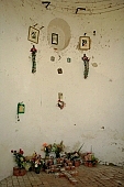 church, wall, white, standing, chapel, close-up, flower, indoors, interior, rickety, raunchy, board, altar, grave, memory, brick, bricks, temple interior, bouquet