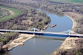 15, bridge, Szeged, Mak�, Mora Ferenc, highway, M43, Mako and Szeged between, hanging bridge, truss bridge, 660 meter, 31.6 km, Tisza, air photograph, building, camion, car, transit traffic, 2011th April 20, singular, lonesome, unique, rarity, Hungary, Csongrad, county, Europe, Kiss L�szl�, L�szl� Kiss