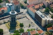 Szeged, water tower, Szent Istvan square, town, city, outskirts, aerials, air photographs, city center, Imre street, boulevard, small circuit, downtown, avenue, Karasz street, building estate, garden city, garden suburb, faubourg, house, houses, line of houses, street, streets, car, road, cars, building, buildings, critter, haze, steam, vapor, roads, ways, park, green, garden, environment, ambience, neighbor, neighborhood, everyday life, at home, countryside, aldermanry, plan, air, aerial, air photograph, air photo, tower, Lechner square, Vidra street, Bocskai street, Tisza Lajos circuit, CD 0029, Kiss Lszl, Lszl Kiss