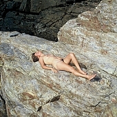 young nudist, nudism, naturism, lay, laid, sun, sunshine, nudist, naturist, woman, young naturists, dame, lady, girl, naked, stripped, unclothed, unclad, sea, billows, deep, beach, coast, rock, craggy, stone, stones, attitude, pose, posture, nude, nudity, Acapulco, Mexico, 1984, CD 0099