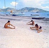 naturism, St Martin, Club Orient, Orient, naturist, gymnastics, tableau, naturist lady, nudist, nudist lady, naturist woman, naturist girl, girl, woman, club, unclad, stripped, naked, sky, wet, peace, affection, liking, love, unclothed, adult, floor, storied, storeyed, nature, in the nature, blue, sand, island, beach, coast, sea, billows, deep, wind, hair, pie in the sky, laughing, laugh, smile, together, delight, zest for life, port, dock, ship, keels, surface ships, boat, boats, warm, water, gale, CD 0034