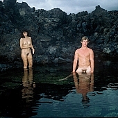 naked couple, naked, stripped, nudist couple, nudist pair, rock coast, happiness, delight, laughing, laugh, hand in hand, nudist, naturist, lymph, cristal clean, nudism, naturism, naturist couple, holidays, on holiday, recreation, relaxation, repose, rest, game, beach, coast, attitude, pose, posture, stony, craggy, bay, gulf, clear, hygienic, pure, clean, Hawaii, Kona, Honokohau, Queen s bath, 1987, man, woman, bath, bath, bathe, bathing, water, stone, stones, rock, scrag, bush, CD 0091