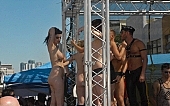 2010, 26, 40, September, Sept, folsom, street, fair, market, demo, gay parade, naked, stripped, woman, pair, apples, boobs, audience, Fans, camera, Kiss L�szl�, L�szl� Kiss