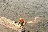 Caucasus mountain area, young naturists, young nudist, woman, young, naturist, cold, bathe, bathing, nudism, lake, Russia, naturism, nudist, mountain, hillside, cataract, torrent, unclad, stripped, naked, fkk, INF, tree, light, CD 0058