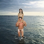 naked, stripped, naturist, INF, Queen s bath, bathe, bathing, Honokohau, naturist pair, family, summer, recreation, relaxation, repose, rest, fkk, unclad, sea, billows, deep, cloud, clouds, sand, evening, sunset, nightfall, plant, woman, pair, man, friend, people, CD 0070