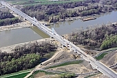 61, bridge, Szeged, Mak, Mora Ferenc, highway, M43, Mako and Szeged between, hanging bridge, truss bridge, 660 meter, 31.6 km, Tisza, air photograph, building, camion, car, transit traffic, 2011th April 20, singular, lonesome, unique, rarity, Hungary, Csongrad, county, Europe, air photo, Kiss Lszl, Lszl Kiss