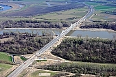27, bridge, Szeged, Mak�, Mora Ferenc, highway, M43, Mako and Szeged between, hanging bridge, truss bridge, 660 meter, 31.6 km, Tisza, air photograph, building, camion, car, transit traffic, 2011th April 20, singular, lonesome, unique, rarity, Hungary, Csongrad, county, Europe, Kiss L�szl�, L�szl� Kiss