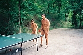 nudist friends, event, competition, match, naturism, nudism, naturist, nudist, woman, man, naturist friends, fraternity, fellowship, young, naked, stripped, in a state of nature, in the buff, in the nude, unclad, sport, game, table tennis, pingpong, desk, camping, beach, Delegyhaza, 2003, CD 0094